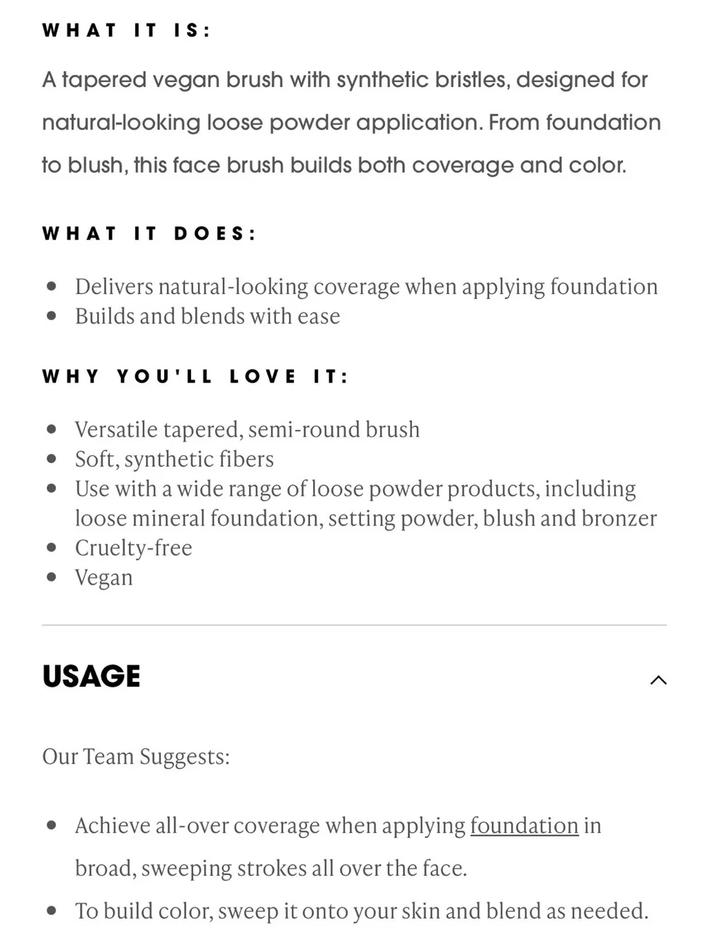 🆕 bareMinerals Full Flawless Face Powder Brush - Black - Open